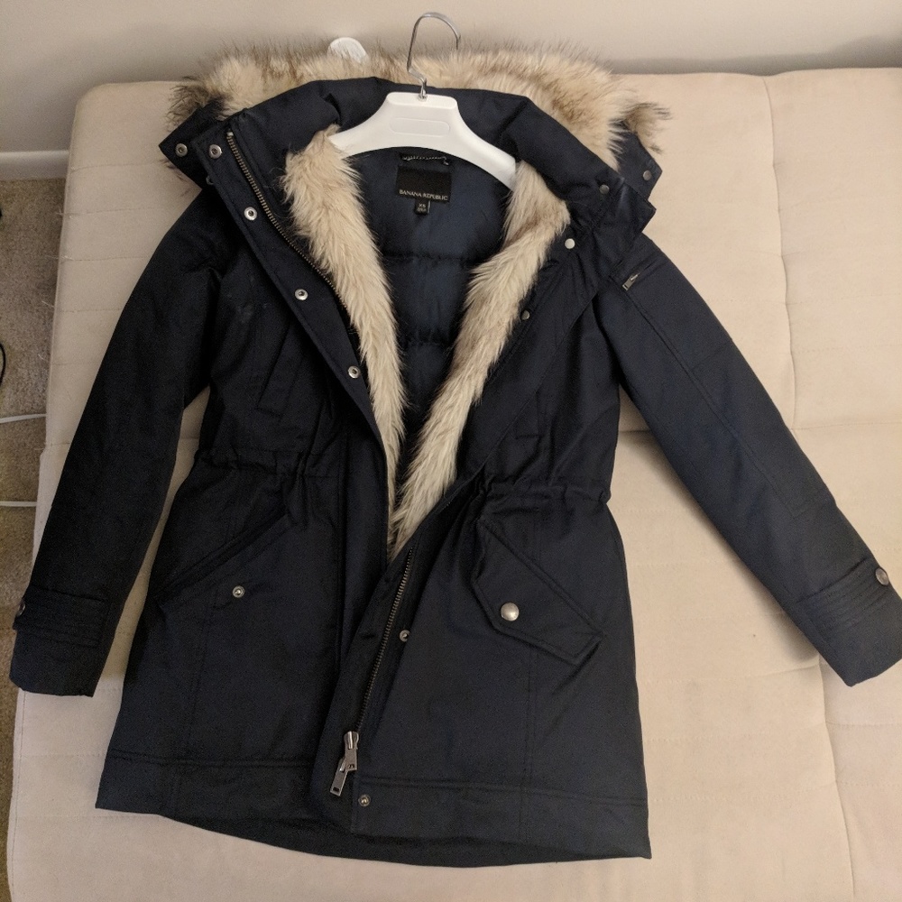 Navy Faux Fur Solid Parka